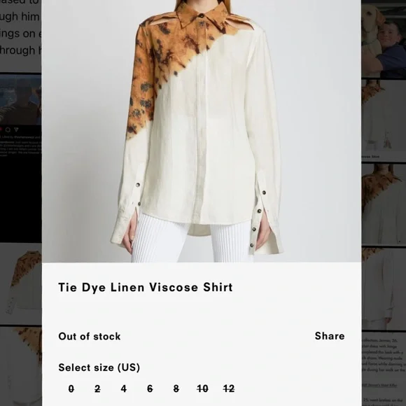 Proenza Schouler Tie Dye Linen Viscose Shirt in Bronze Multi - Size 10 - Picture 7 of 16